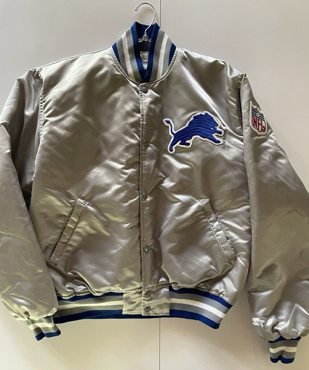 Large Vintage 80’s Silver Satin Detroit Lions Starter Jacket